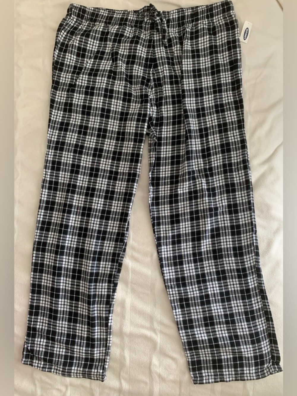 Old Navy Flannel Plaid Pajama Pants NWT Black White Cozy Lounge PJ Bottoms XL